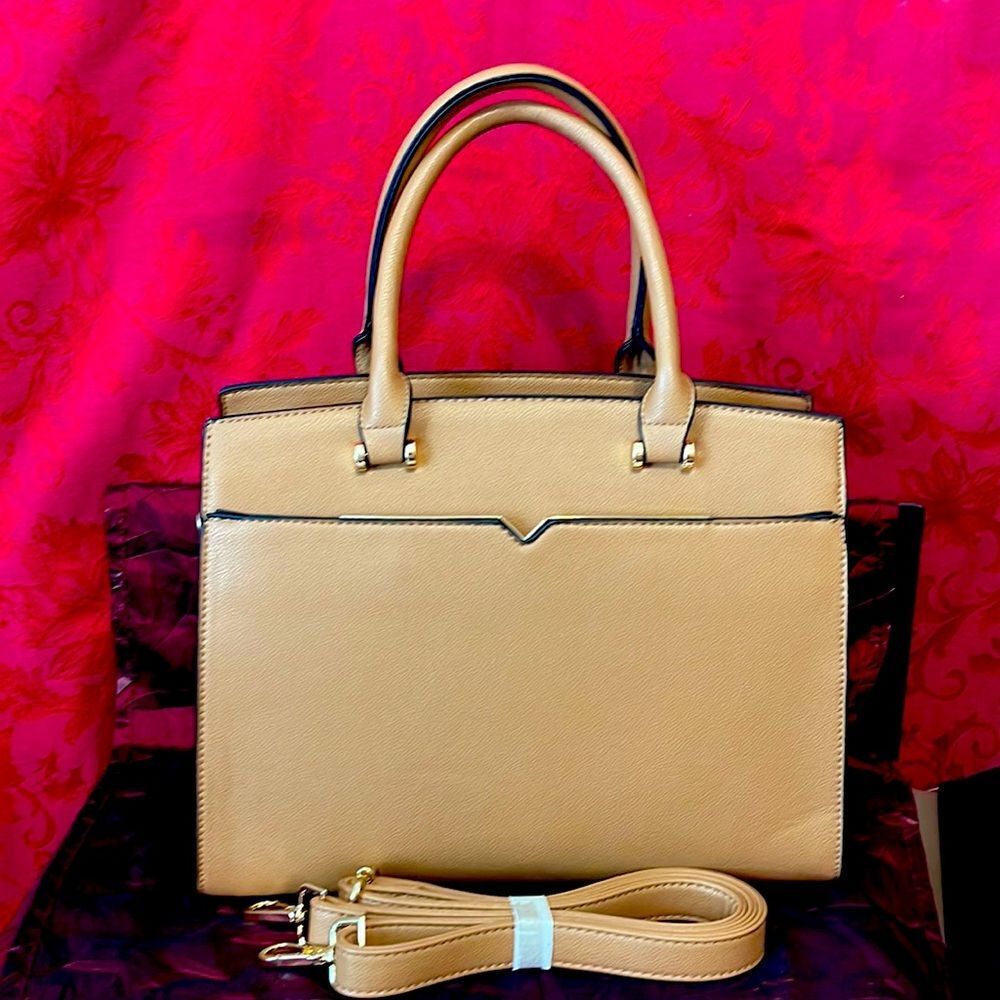Leather‎ Shoulder Bag Dark Tan and Black Trim Unbranded Like New